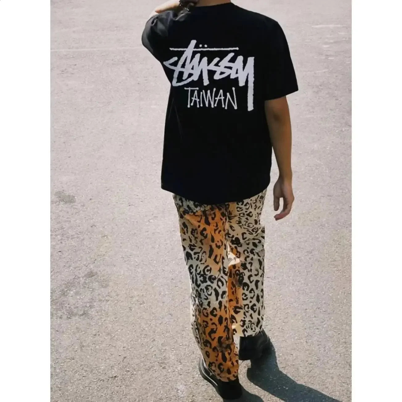 Leopard Slip jeans retro washed gradient straight leg loose fit suitable for mens casual pants 240829