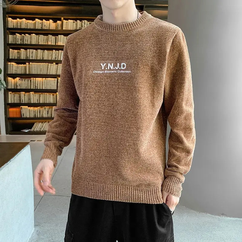 autumn and winter mens Korean version trend O-neck long sleeved sweater for teenagers to win fashion fully matched with SlimSweaters 240829