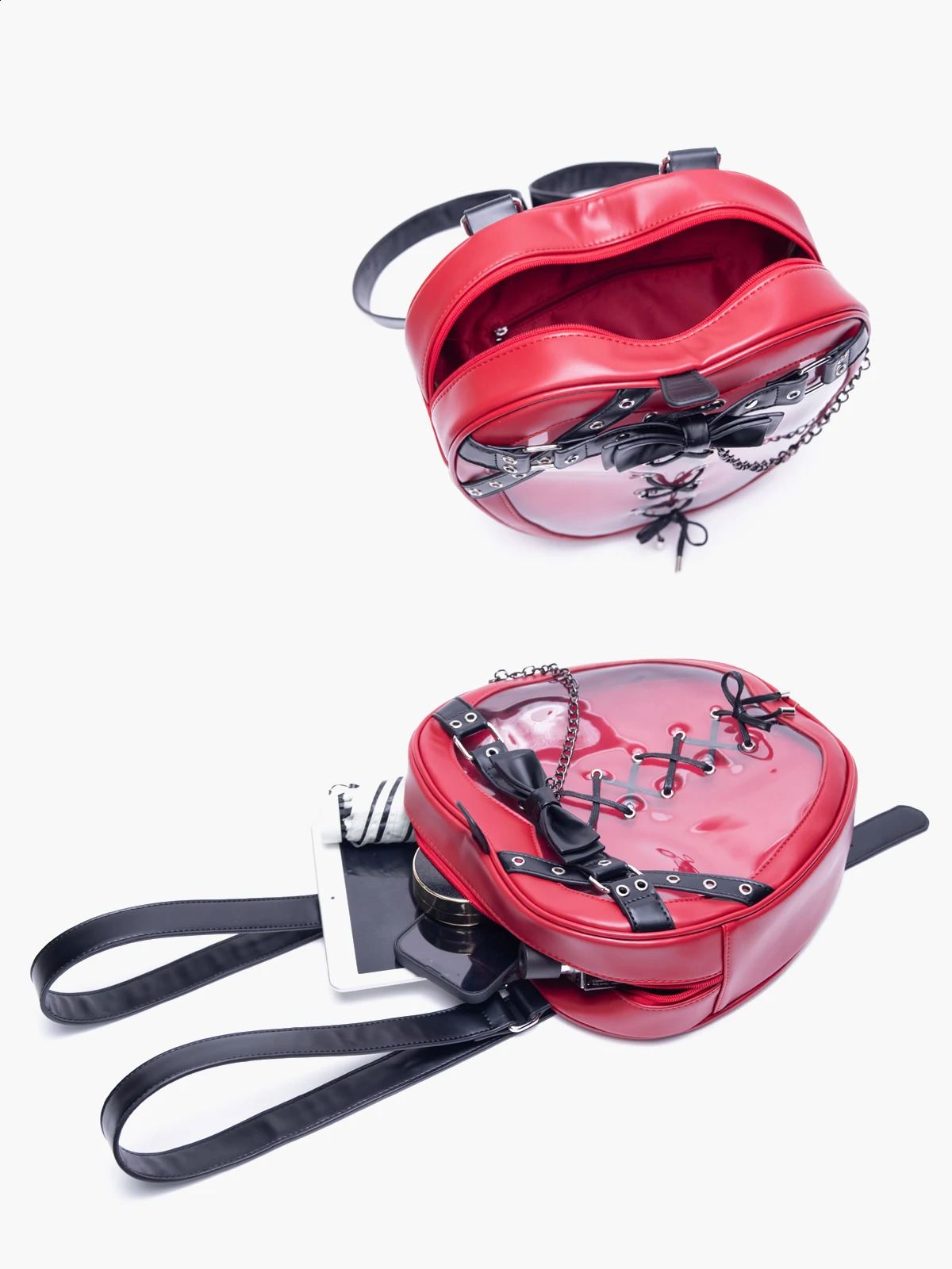 HIATUS original dark style belt chain apple double shoulder pain bag personalized gothic strap bow backpack 240829
