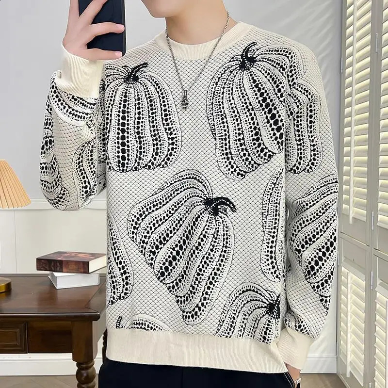 Autumn/Winter Warm Pumpkin Printed Sweater Mens Fashion Knitted Pulled High End Mens Christmas Sweater 240829