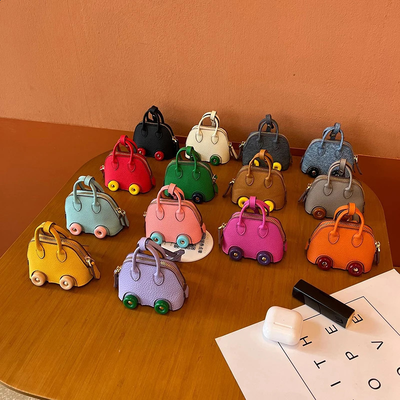 1PC Handmade Mini Tiny PU Leather Handbag Decoration Pendant Bag Earphone Case Trendy Key Charm Miniature Purse Mini Pendant 240828