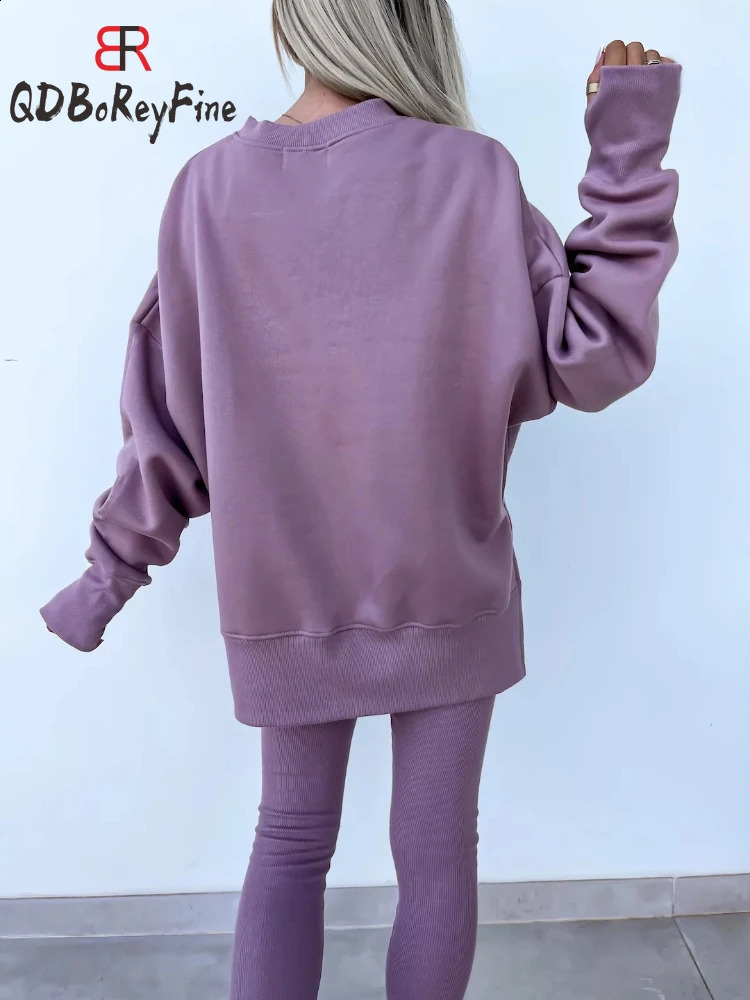 In Women Tracuit 2 Piece Sets Autumn Casual Oversized Sweatshirts Slit Fiess Slim High Waist Leggings Hoodie Set Female 240828