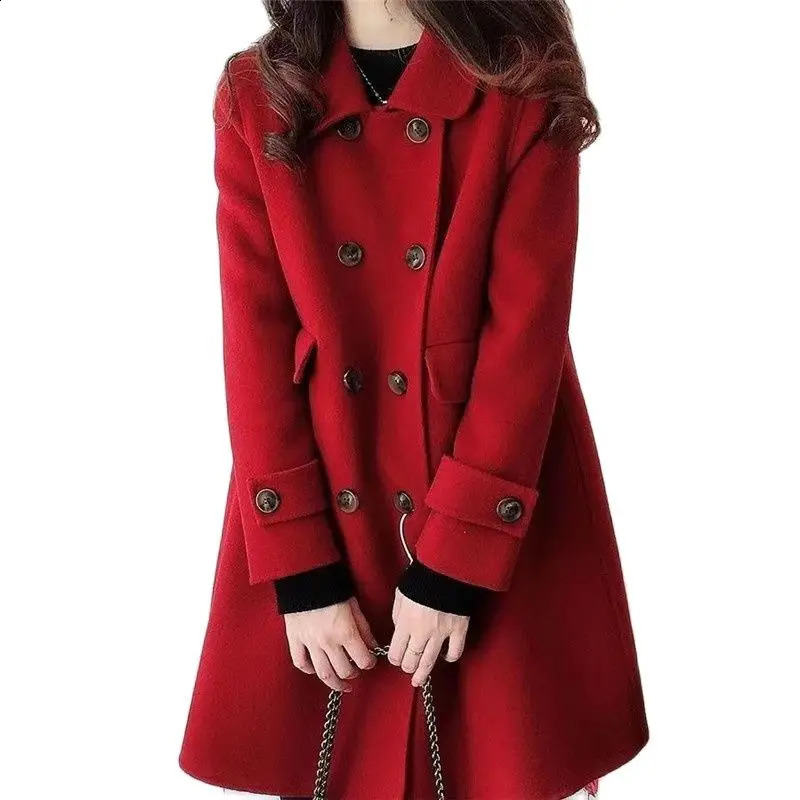 Fashionable double-layer wool jacket for womens casual autumn jacket elegant red wool windproof jacket 240828