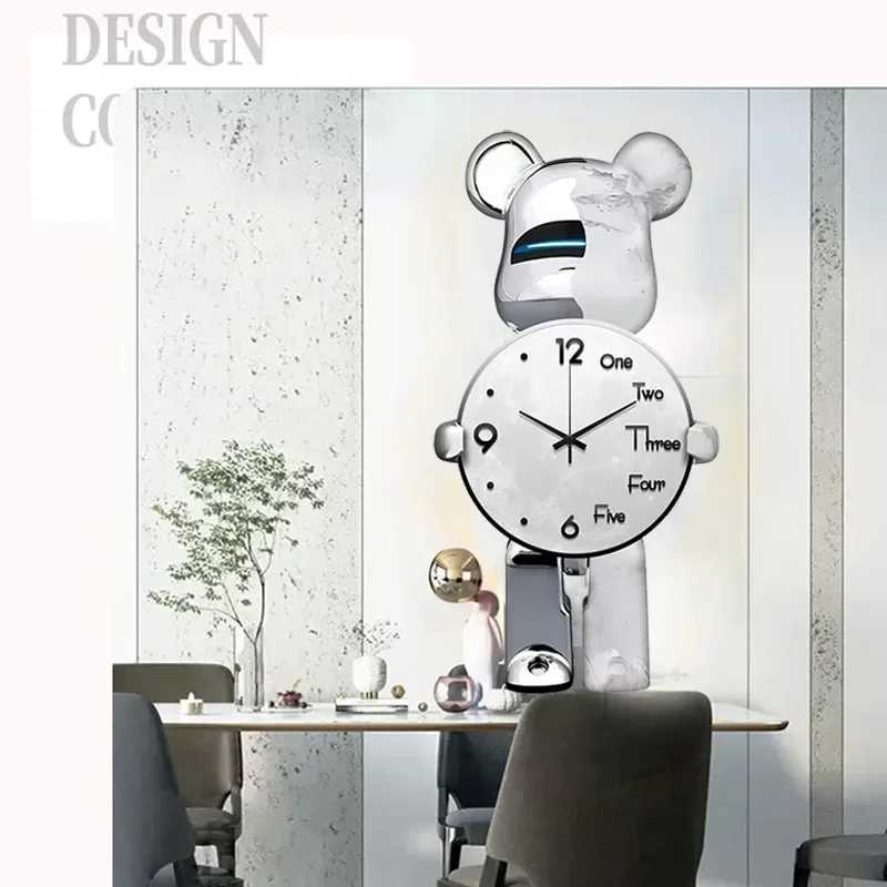 Vintage bear wall clock unique violent bear watch fashionable silent wall clock luxurious living room decoration indoor wall clockX240829