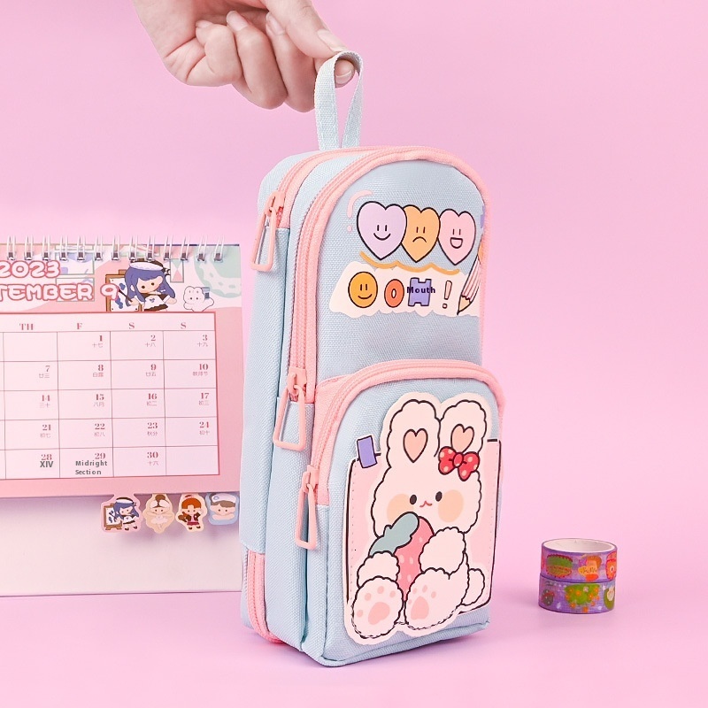 Pen bags popular, large capacity stationery storage bags, high aesthetic value, elementary school students decompression, double-layer cute pencil cas