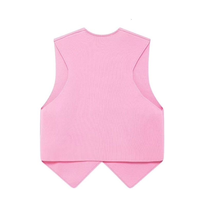 Womens pink knitted vest sleeveless knitted top V-neck single chest three gold buttons summer trend 240828