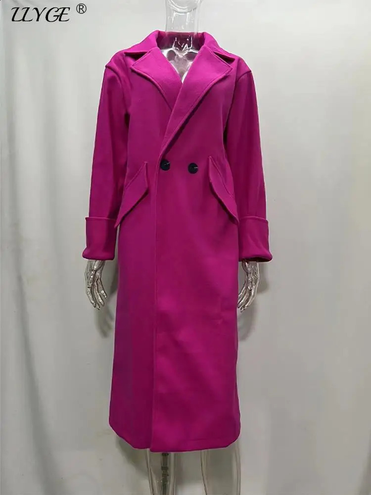 Womens long wool windproof coat Korean loose and fashionable single breasted lapel coat womens autumn warm womens coat 240828