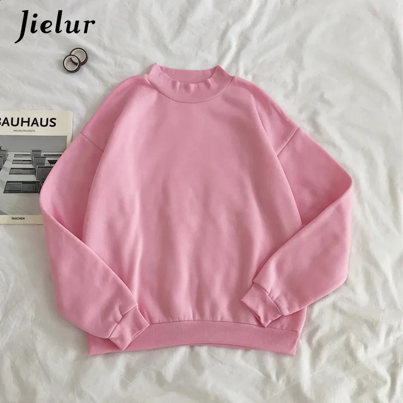 Jielur 9color Pink Green Oneck Hoodie Womens Winter Autumn Pullover Sportswear Solid Color Loose MXXL 240827