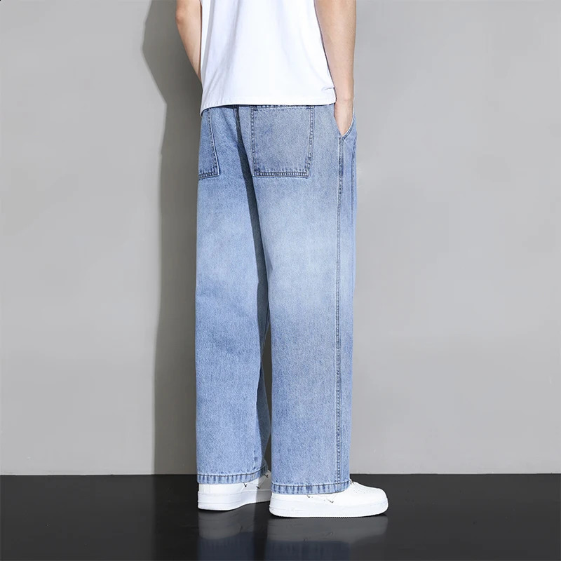 Autumn Wide Leg Jeans Mens Trouser Neutral Loose Casual Cotton Straight Outdoor Fashion Laundry Pants Large Size 8XL 240829