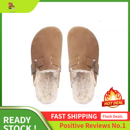 Ddmysports Grape Mom S Same Style Baotou Genuine Leather Boken Shoes With Plush Lazy Kick Thick Soled Hairy Slippers OUTDOOR