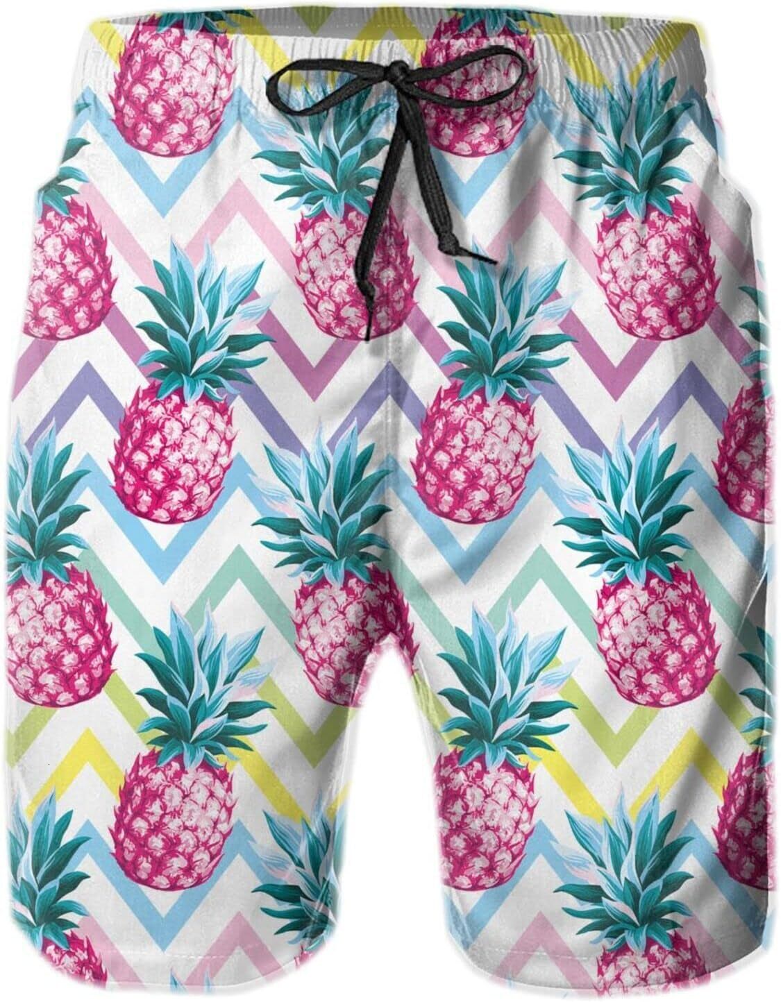 Mens Shorts 3D Printing Pattern Hawaii Pink Pineapple Swim Trunks Quick Dry Beach Pants For Men Casual Board Swimwear