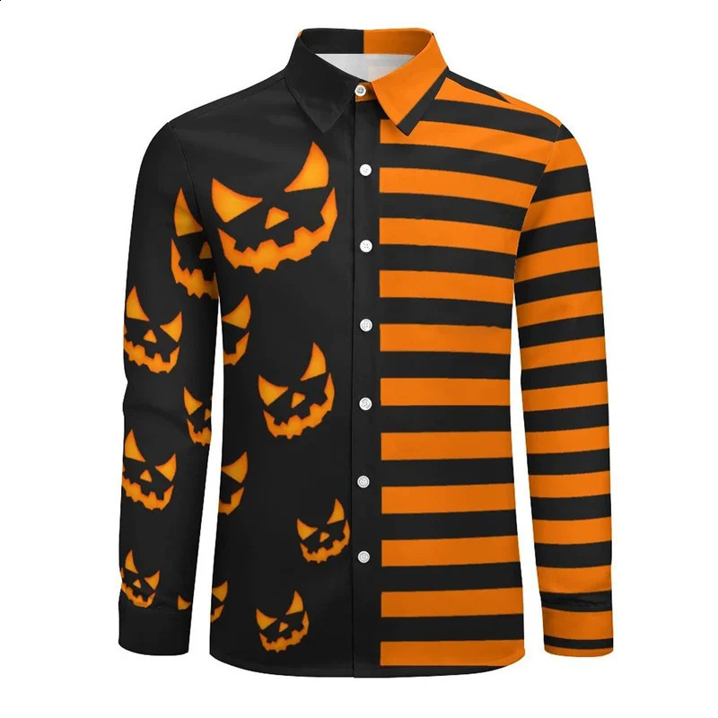 Halloween long sleeved mens pumpkin head printed shirt trend party costume mens street casual long sleeved top 240829