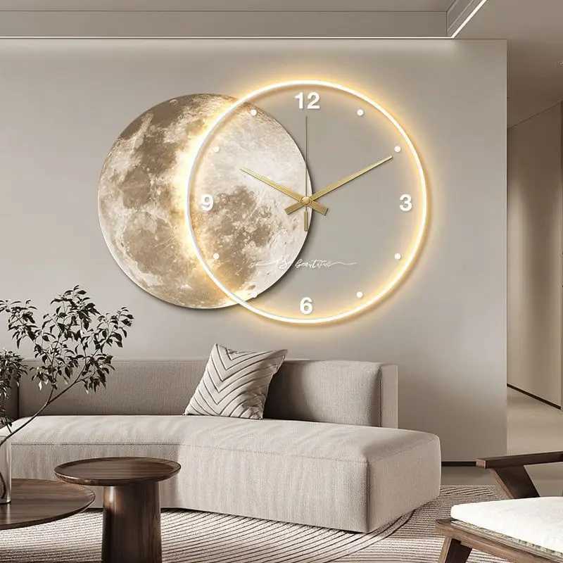 Wall Clocks Modern Moon Earth Model LED Light Silent Wall Clock for Living Room Bedroom Home Decor Gift R250325