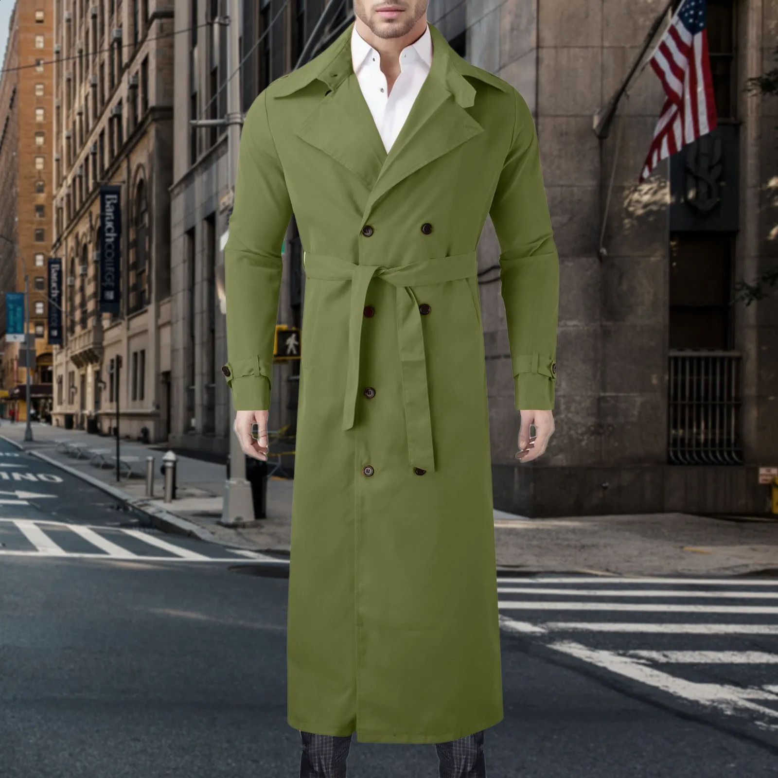 Winter black gentlemans jacket with belt mens elegant long jacket loose wool trench coat used for cold wool lined clothing 240829