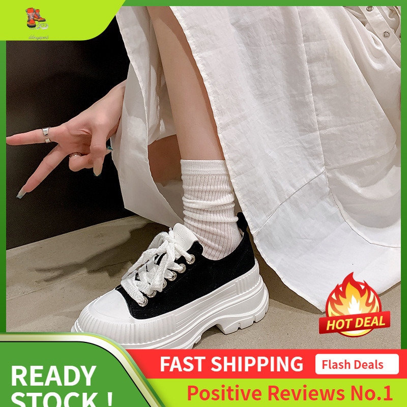 Ddmysports Chaomai Kun Canvas For Women In Spring New Songgao Thick Sole Eightened Little White Casual Shoes Sports Dad OUTDOOR