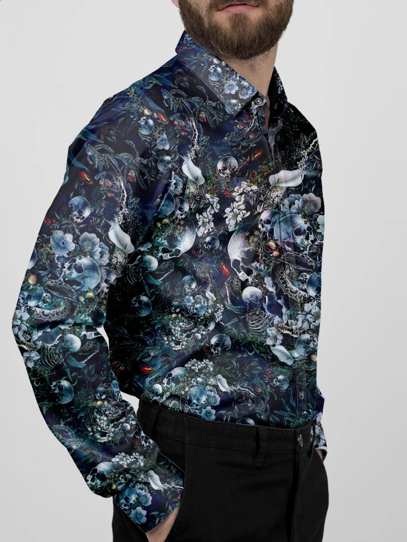 Spring and Autumn Outdoor Halloween Mens Casual Ghost Pumpkin Pattern Boat Neck Button Long Sleeve Pattern Costu Top 240829
