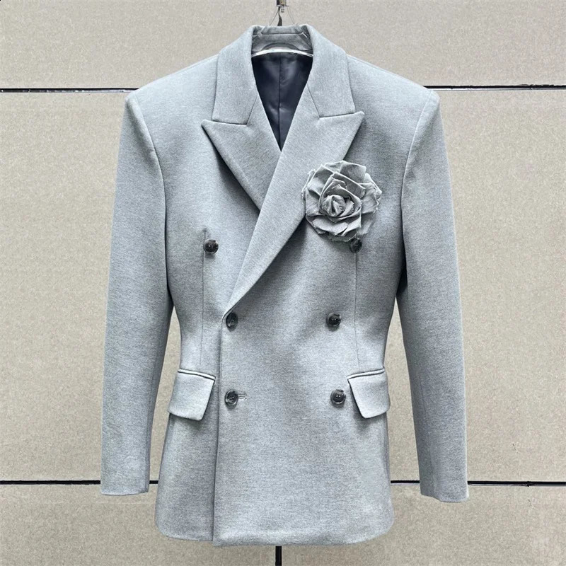 Womens Jacket Autumn Double Breasts Slim Suitable for Set Detachable 3D Flower 240828