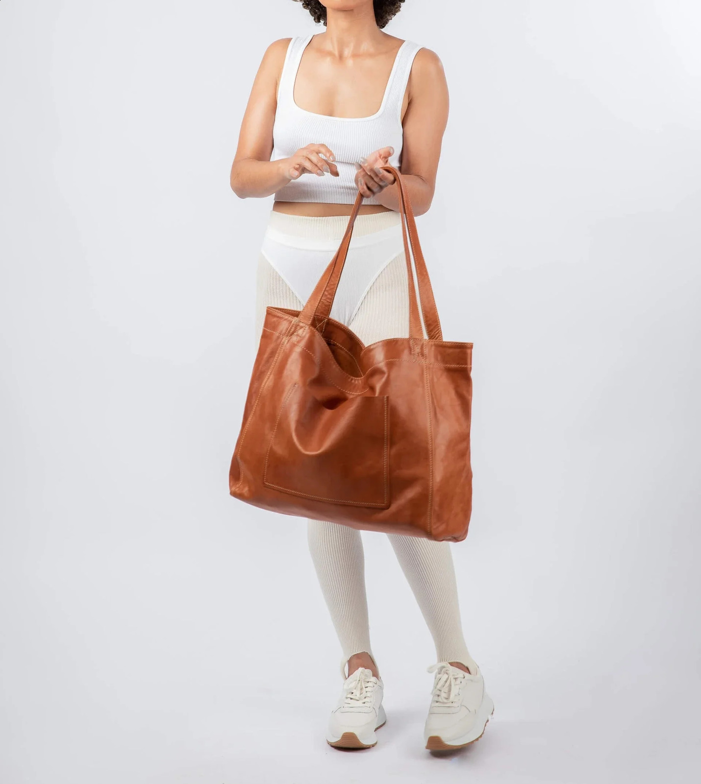 DHlanhai Soft Leather Maxi Tote Cognac Women Oversized Portable Travel Shoulder Bag Supersized Sports Handbags Perfect for Every-day Use 240829