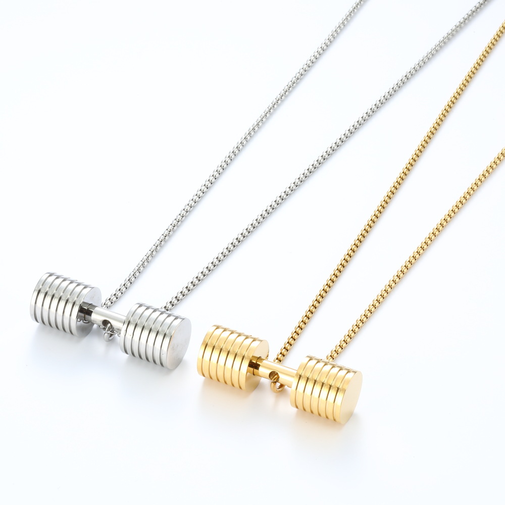 Creative Titanium Steel Fitness Dumbbell Pendent Necklace Barbell Necklaces Stainless Steel Chain Body building Gym Women Men Chains Fitness Trainer J