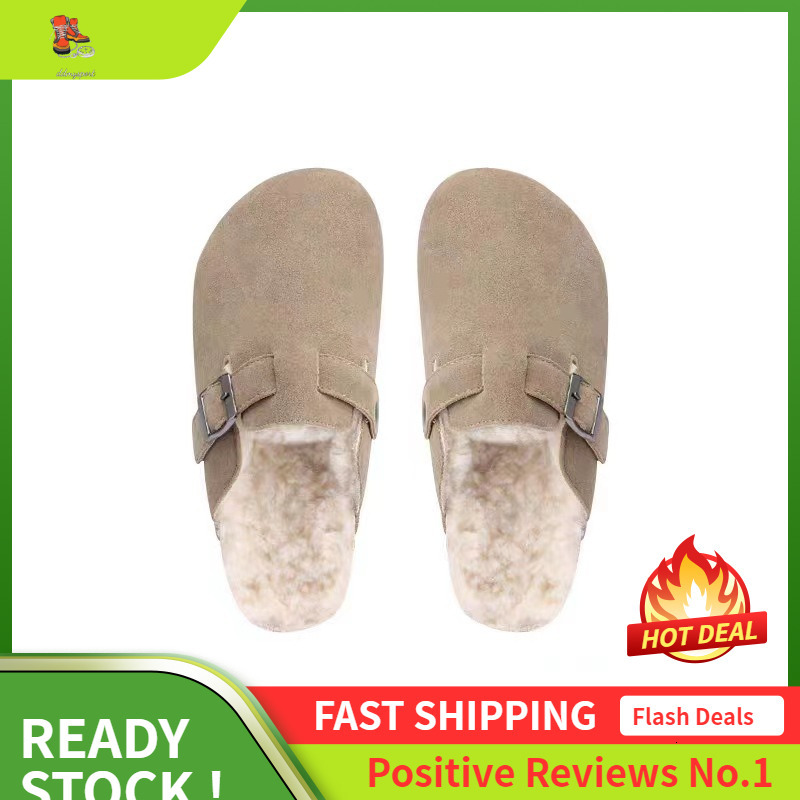 Ddmysports Grape Mom S Same Style Baotou Genuine Leather Boken Shoes With Plush Lazy Kick Thick Soled Hairy Slippers OUTDOOR