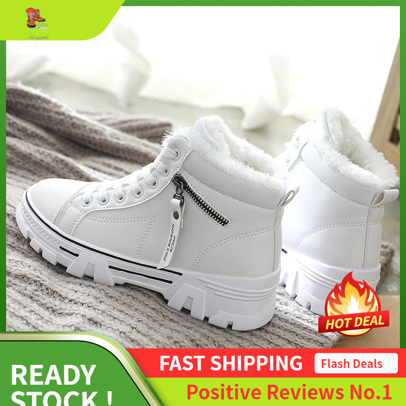 Ddmysports Cotton Shoes Women S Winter Plush Korean Edition Student Versatile Warm Igh Top Leather Face Large Size OUTDOOR