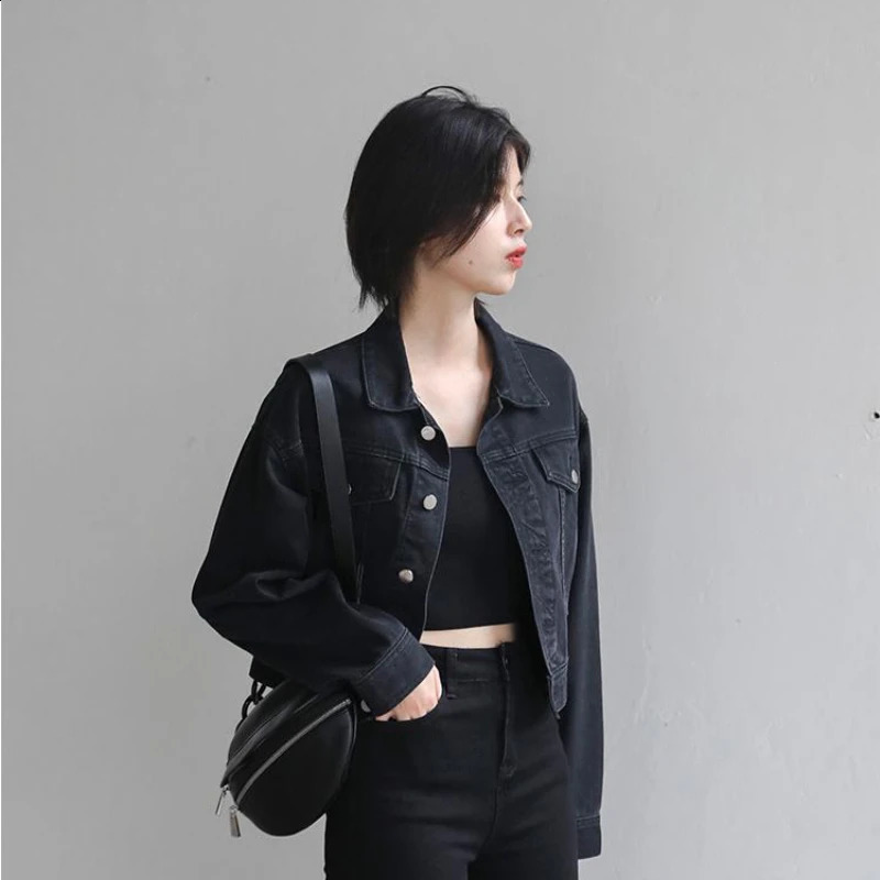 Black Cropped Denim Jackets Women Cool Streetwear Retro Female Basic Chic Ulzzang All-match Chaqueta Mujer Teens Spring Harajuku 240828