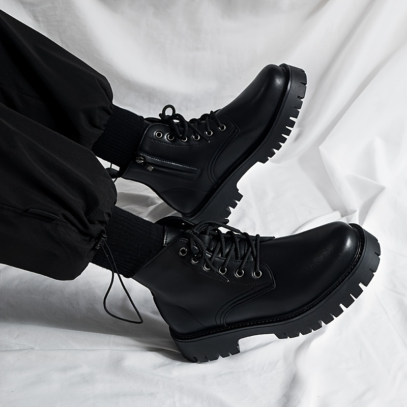 Men's Fashion Round Toe High Top Boots Martin Boots- Waterproof PU Upper, Non-slip PVC Sole, EVA Insole, Side Zipper Closure,Casual, Outdoor Acti