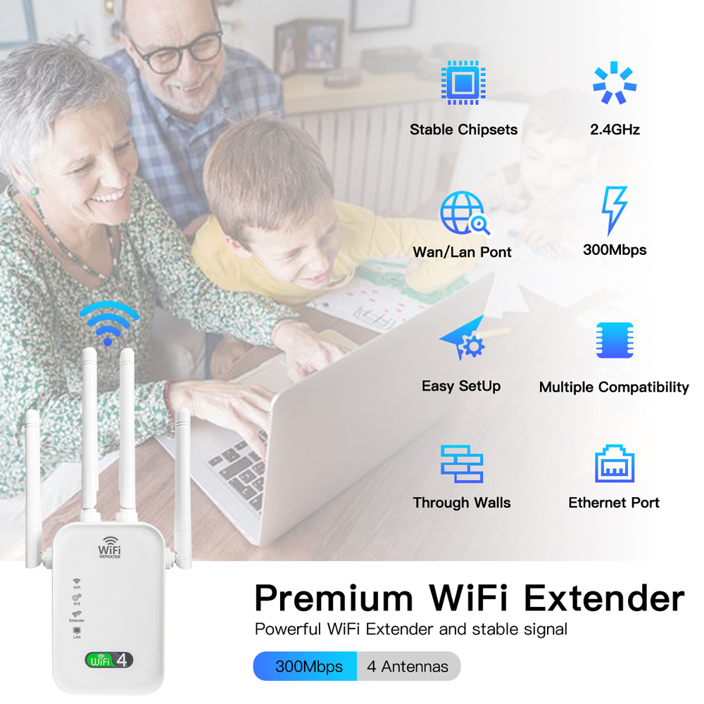 EU Plug Wireless WiFi Repeater Router 300Mbps Network Signal Booster Amplifier IIEEE802.11 B /g/n WI FI Range Extender