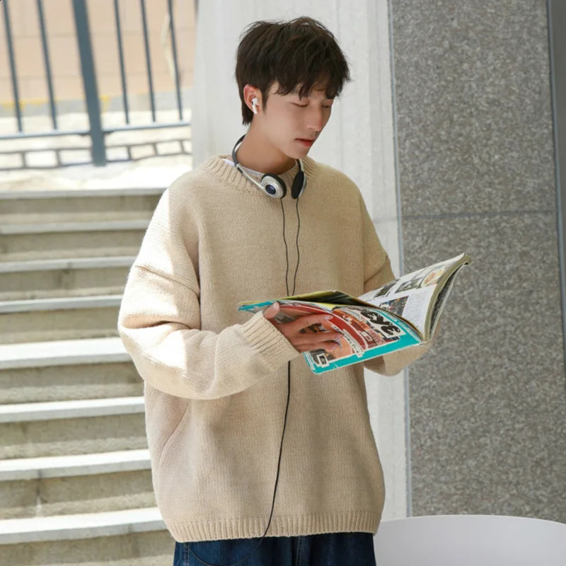 Simple Sweater Mens Solid Comfortable Loose Japanese Preparatory Style Basic Spring/Summer Elasticity Temperature Fashionable O-neck Ins 240829