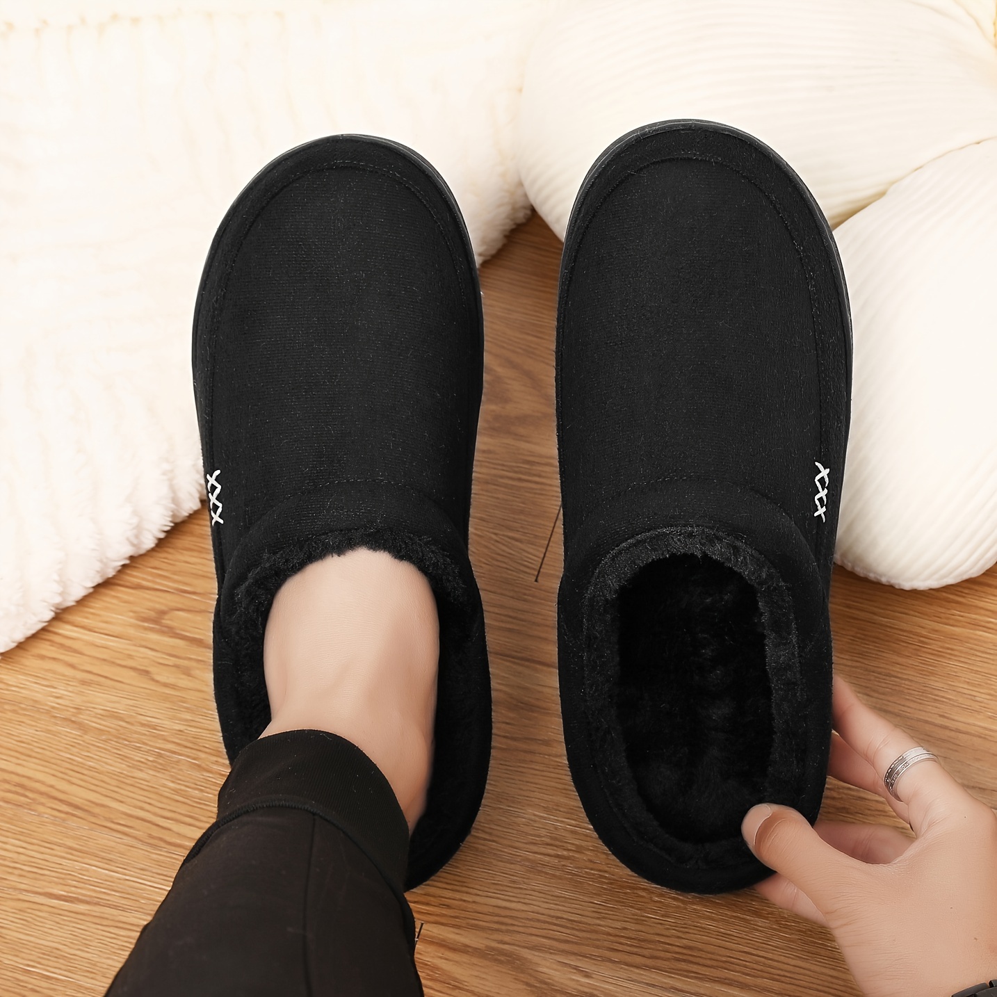 PLUS SIZE Mens Solid Ultra-Cozy House Slippers - Lightweight, Ventilated & Anti-Skid - Plush Fleece Lined Slip-ons for Effortless Indoor - Ideal for A