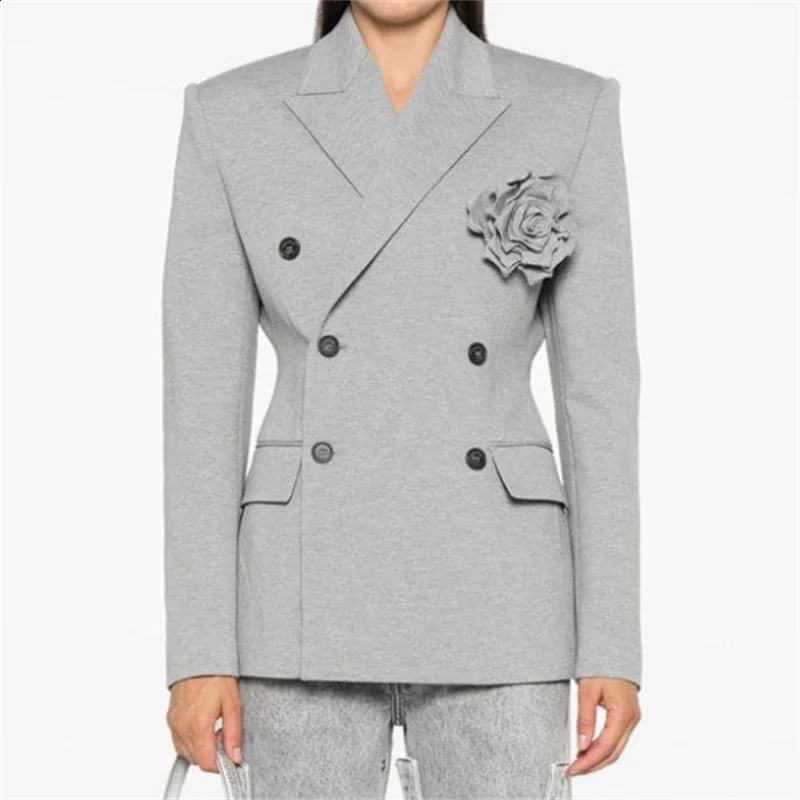 Womens Jacket Autumn Double Breasts Slim Suitable for Set Detachable 3D Flower 240828