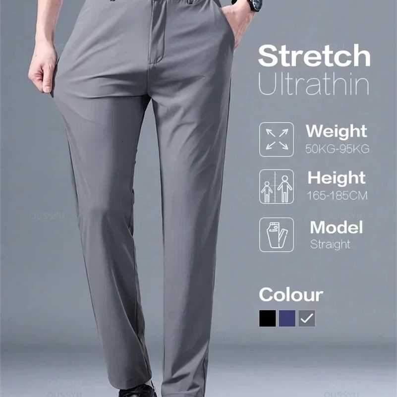 A1329 1-5XL Summer Thin Neapolitan Casual Mens Pants Premium Dark Green Set Pants Draping Cool Non Ironing Fabric 240828