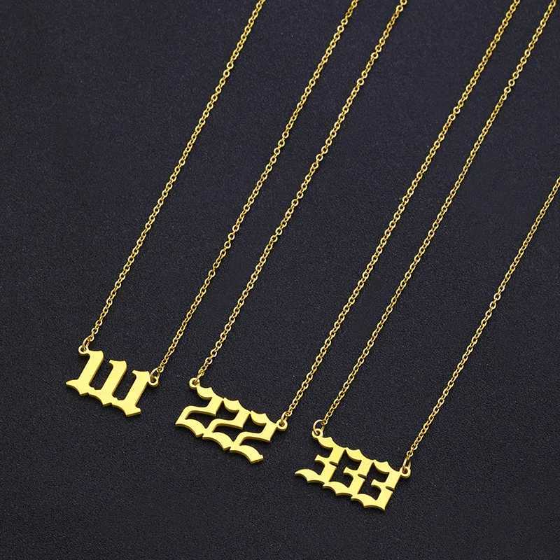 Trendy Lucky Number 111-999 Stainless Steel Gold Chain Necklace Womens Pendant Gift W240828