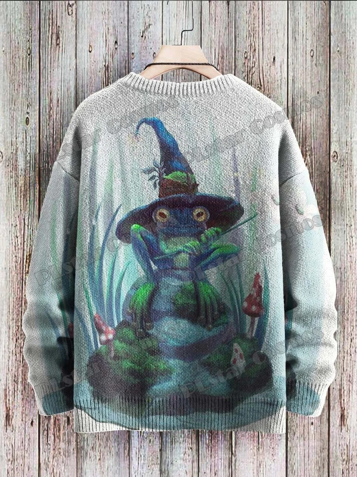 Halloween Cute Wizard Frog Magic Art Pattern 3D Printing Mens Knitted Pullover Winter Neutral Casual Knitted Pullover Sweater ZZM122 240829