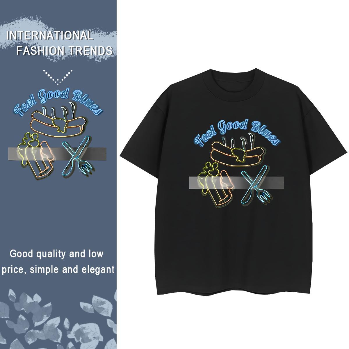 Loose fit Lady T shirt 230g 100% Cotton letter Street Casual T-Shirts for Women O-Neck Short Sleeve Floral Print Top Shirts