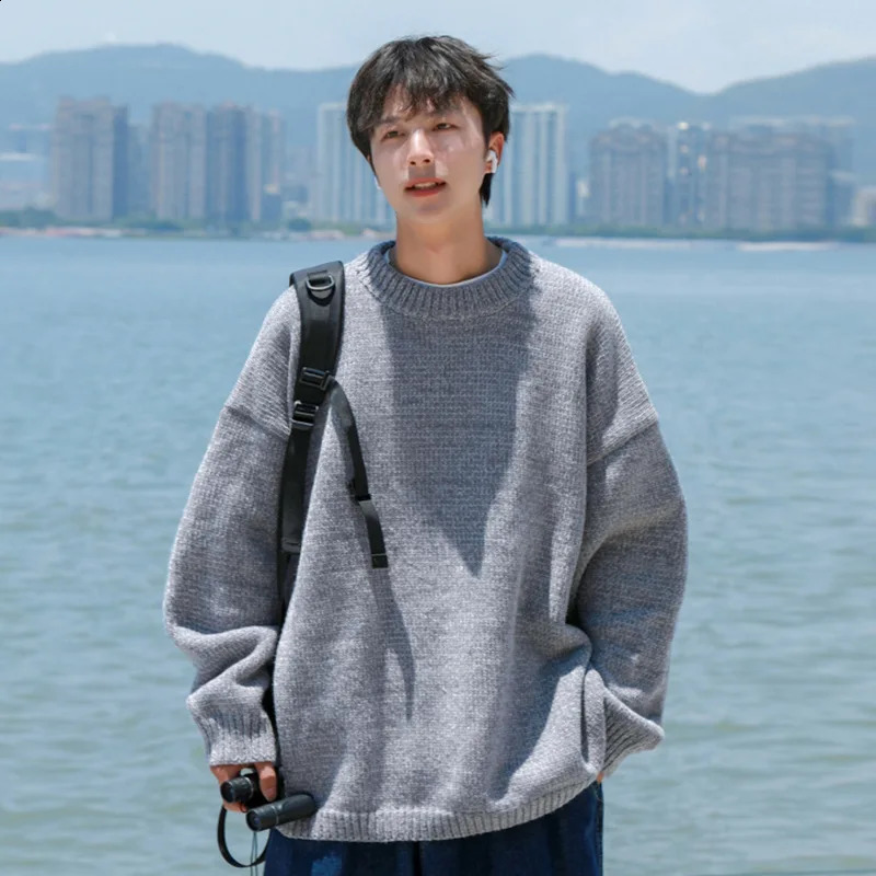 Simple Sweater Mens Solid Comfortable Loose Japanese Preparatory Style Basic Spring/Summer Elasticity Temperature Fashionable O-neck Ins 240829