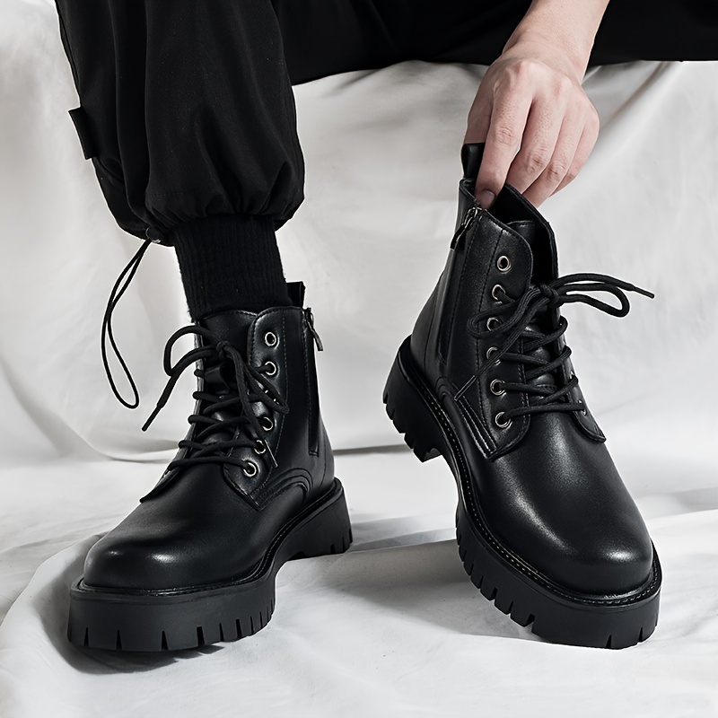 Men's Fashion Round Toe High Top Boots Martin Boots- Waterproof PU Upper, Non-slip PVC Sole, EVA Insole, Side Zipper Closure,Casual, Outdoor Acti