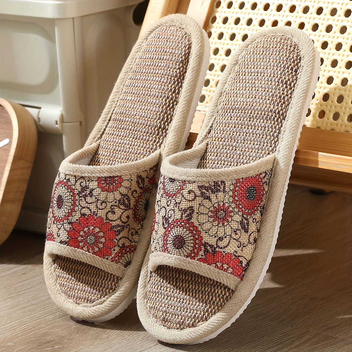 Cozy Floral Print Slippers - Soft, Lightweight, Slip-Resistant Linen Sole Shoes with Breathable Design for Casual Comfort - Perfect for Indoor Loungin