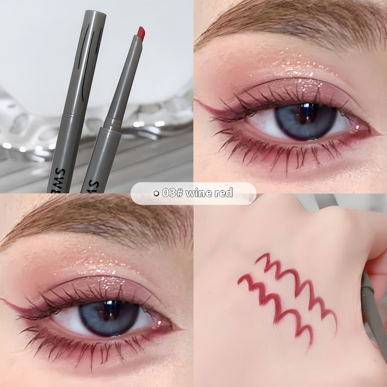SWEET MINT machete eyeliner gel is durable, waterproof, sweat resistant, and not easy get dizzy. Draw down to shadow. Silkworm laying pen