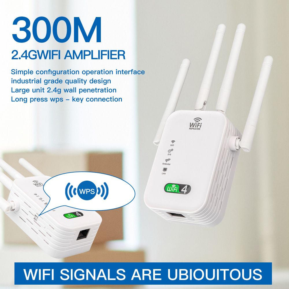 EU Plug Wireless WiFi Repeater Router 300Mbps Network Signal Booster Amplifier IIEEE802.11 B /g/n WI FI Range Extender
