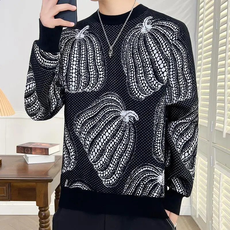Autumn/Winter Warm Pumpkin Printed Sweater Mens Fashion Knitted Pulled High End Mens Christmas Sweater 240829