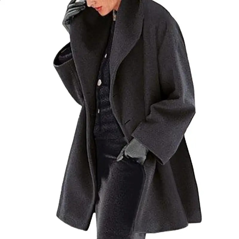 Trench coat womens winter coat wool coat medium length jacket oversized jacket peacock collar warm womens clothing 240828