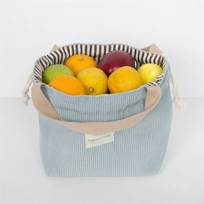 Lunch bag Corduroy canvas lunch box drawstring picnic handbag ecofriendly cotton mini dinner container food storage 240828