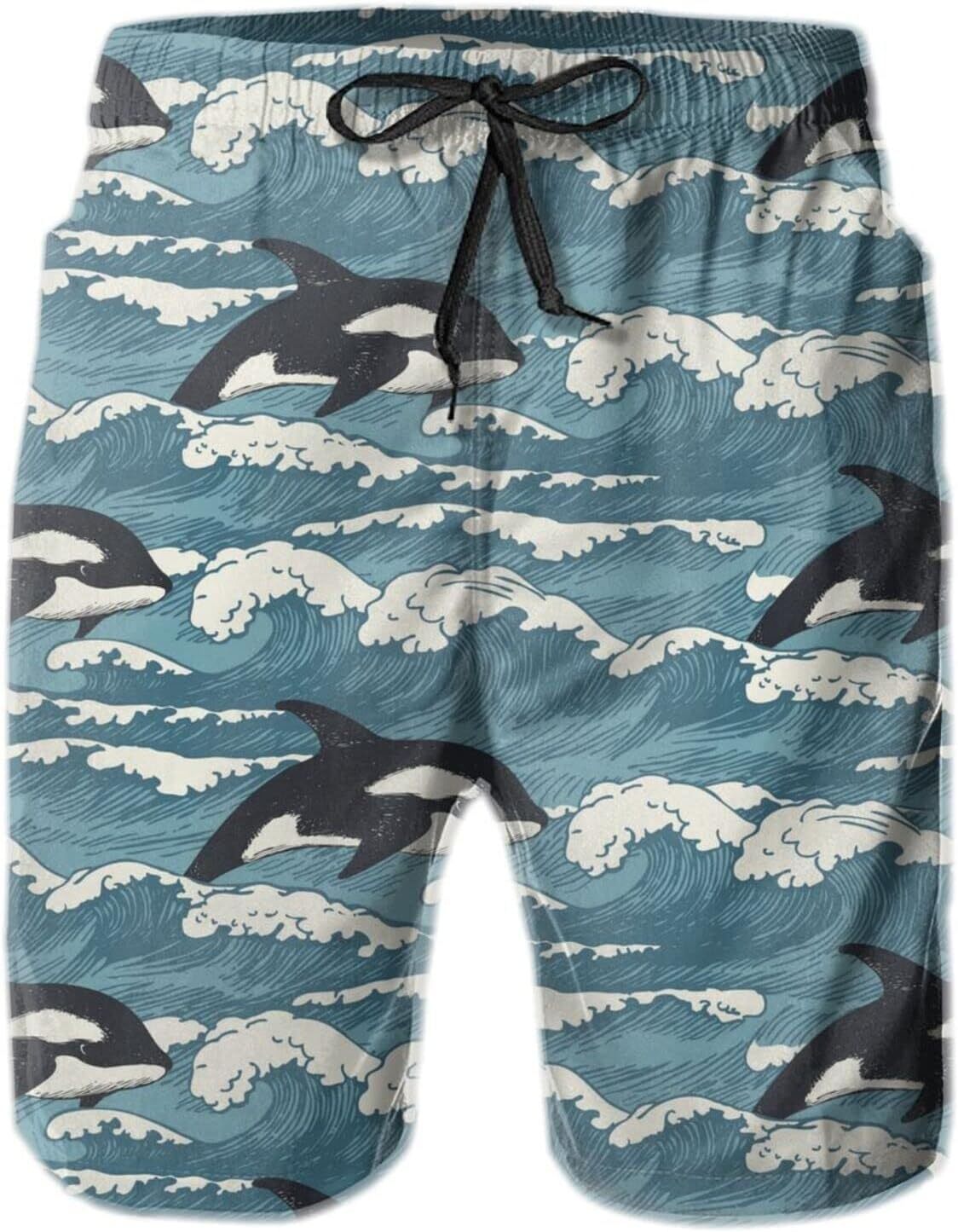 Mens Shorts 3D Printing Pattern Jumping Dolphin Swim Trunks Quick Dry Beach Pants For Men Fashion Board Swimwear