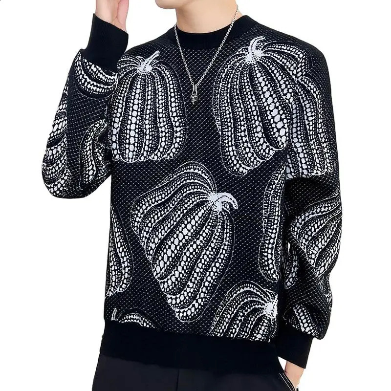 Autumn/Winter Warm Pumpkin Printed Sweater Mens Fashion Knitted Pulled High End Mens Christmas Sweater 240829