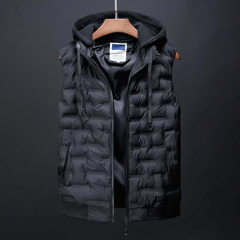 Wxw3626 black gray green waist coat mens hat detachable autumn winter casual vest with hood sleeveless jacket 240828