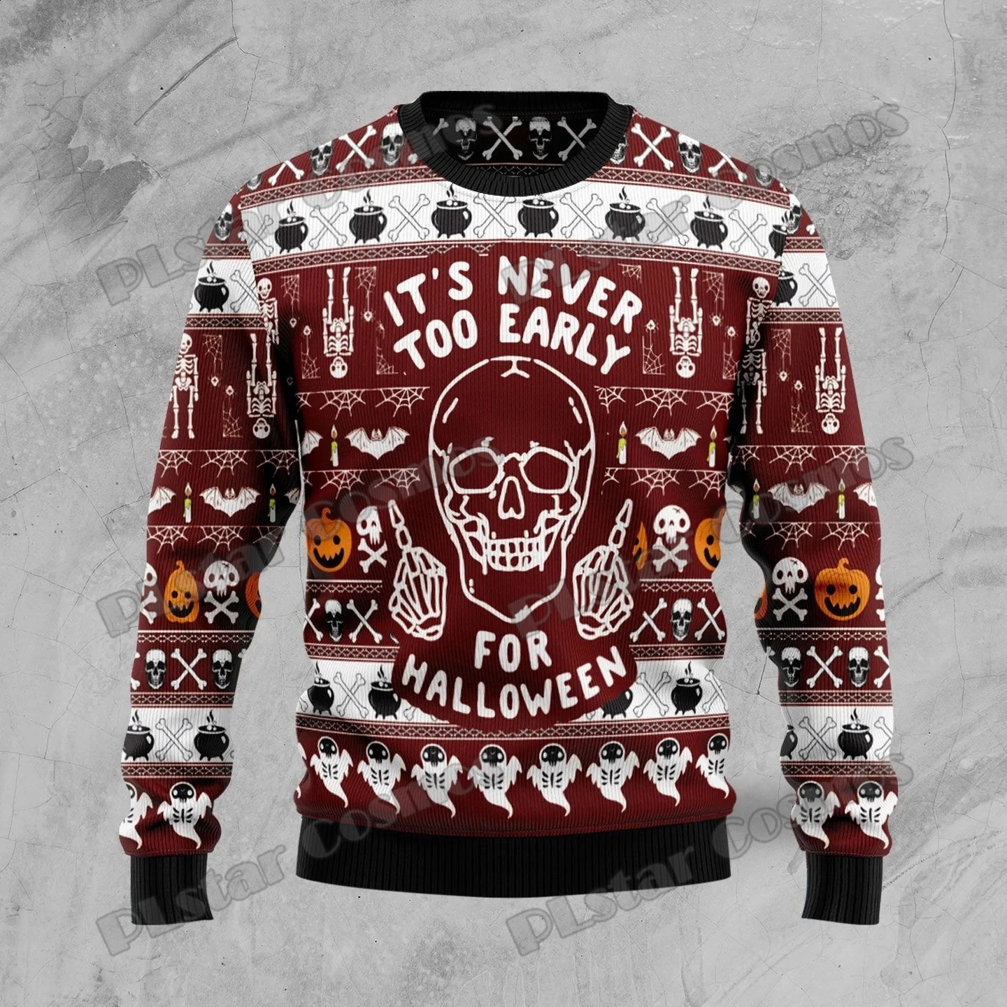 Plstar Cosmos skeleton pumpkin Halloween 3D printing mens ugly Christmas sweater unisex casual knitted pullover sweater ZZM30 240829