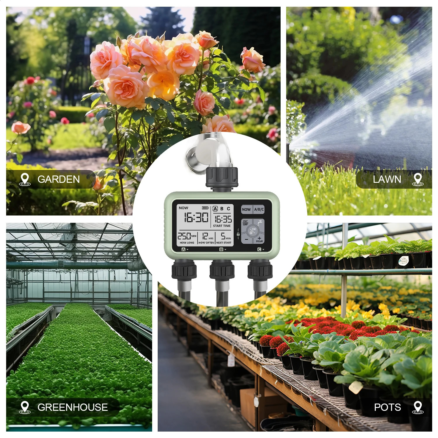 Eshico est 3-Outlet Water Timer Independent Control Program Digital Garden Sprinkler 240827CJ