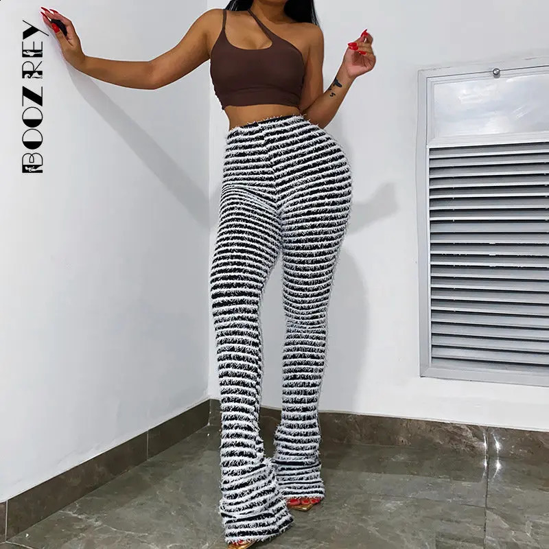 BoozRey Y2k Black and White Knitted Pants Womens Underpants Fashion Street Clothing Extra Long Waist Shining Sports 240827