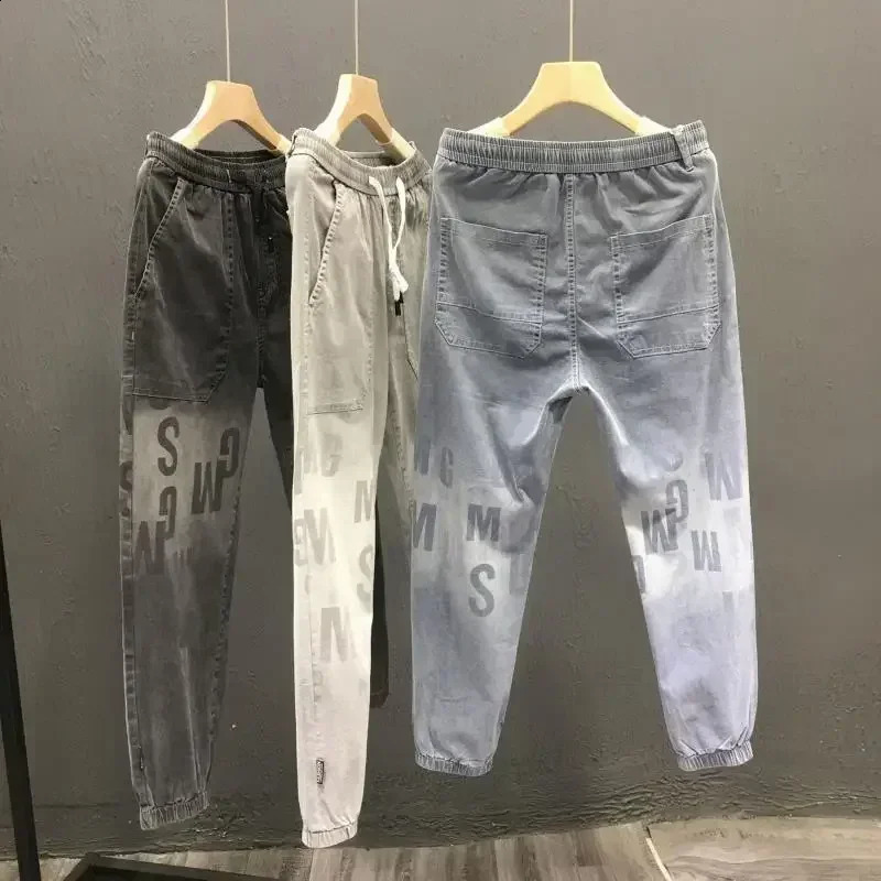 Mens jeans plus oversized mens jeans printed mens jeans cut black harem letters Gothic Xs trend 90s streetwear entry 240829